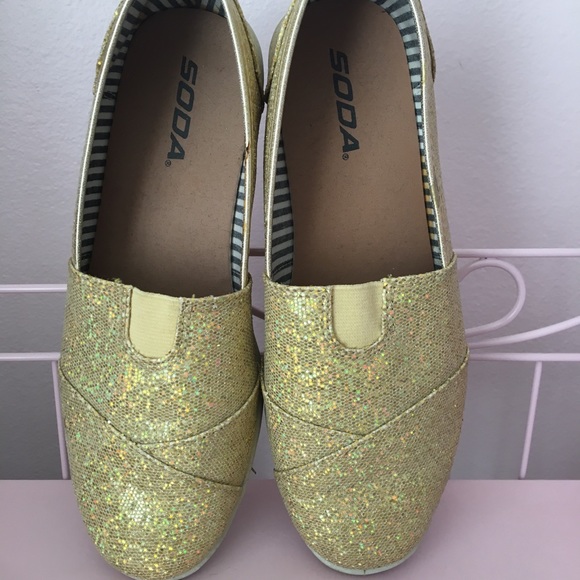 On Sale! Glittery Gold Slip-on Shoes - Picture 2 of 5
